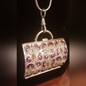ST BUTTERFLY Keepsake Purse Trinket Box by Judith Leiber on C clasp w/30" Chain
